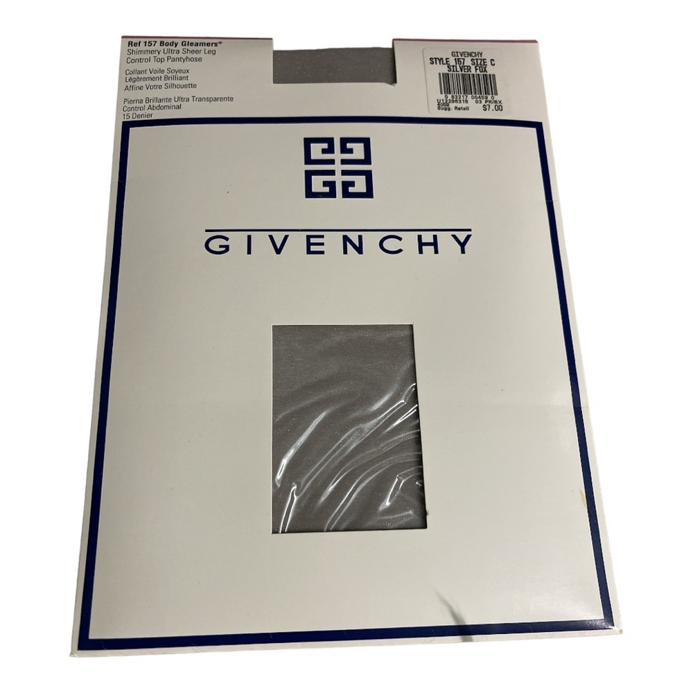 Givenchy Vintage Body Gleamers Shimmery Ultra Sheer Pantyhose Silver Fox Size C